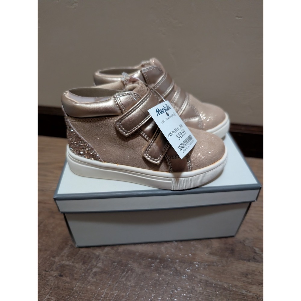 Joie High Top Sneakers Kids 9 Rose Gold New Glitter Hook Loop Straps